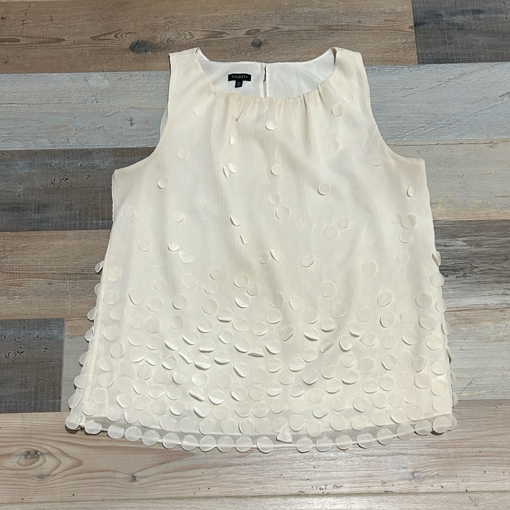 Talbots Cream Textured Sleeveless Blouse Sz 14 Office Business Wear Retro